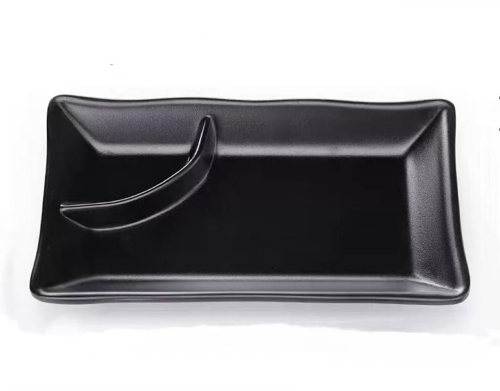 CHEFCO,A301, Melamine Black Rectangular Plate & sauce compartmen,7.5" x 4.5" - Chefcoca