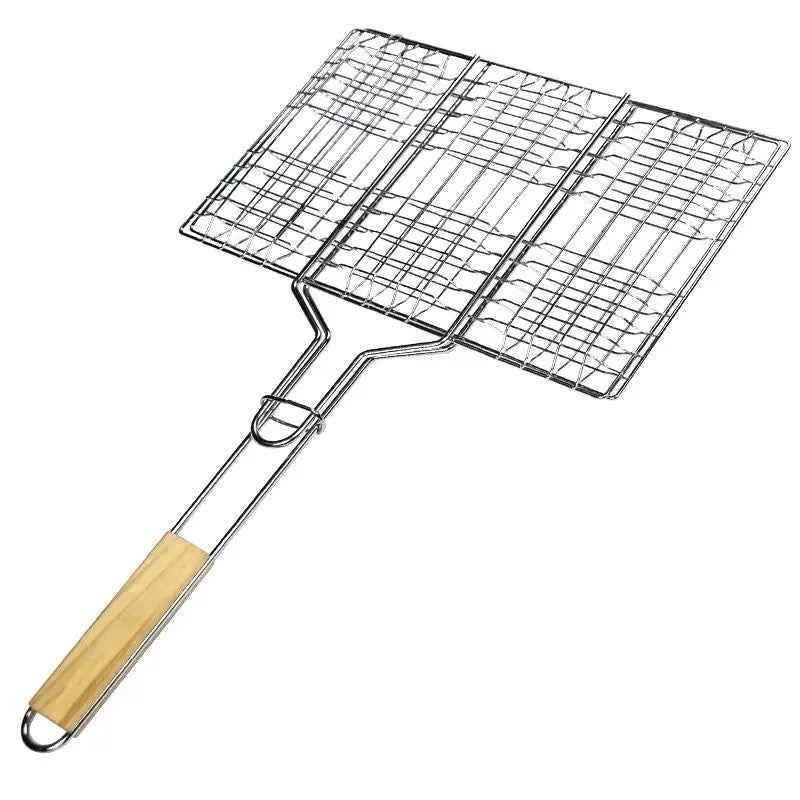 CHEFCO,BBQ-4124,Handheld Stainless Steel BBQ Grill Net Basket(41cmLx23cmW) - Chefcoca