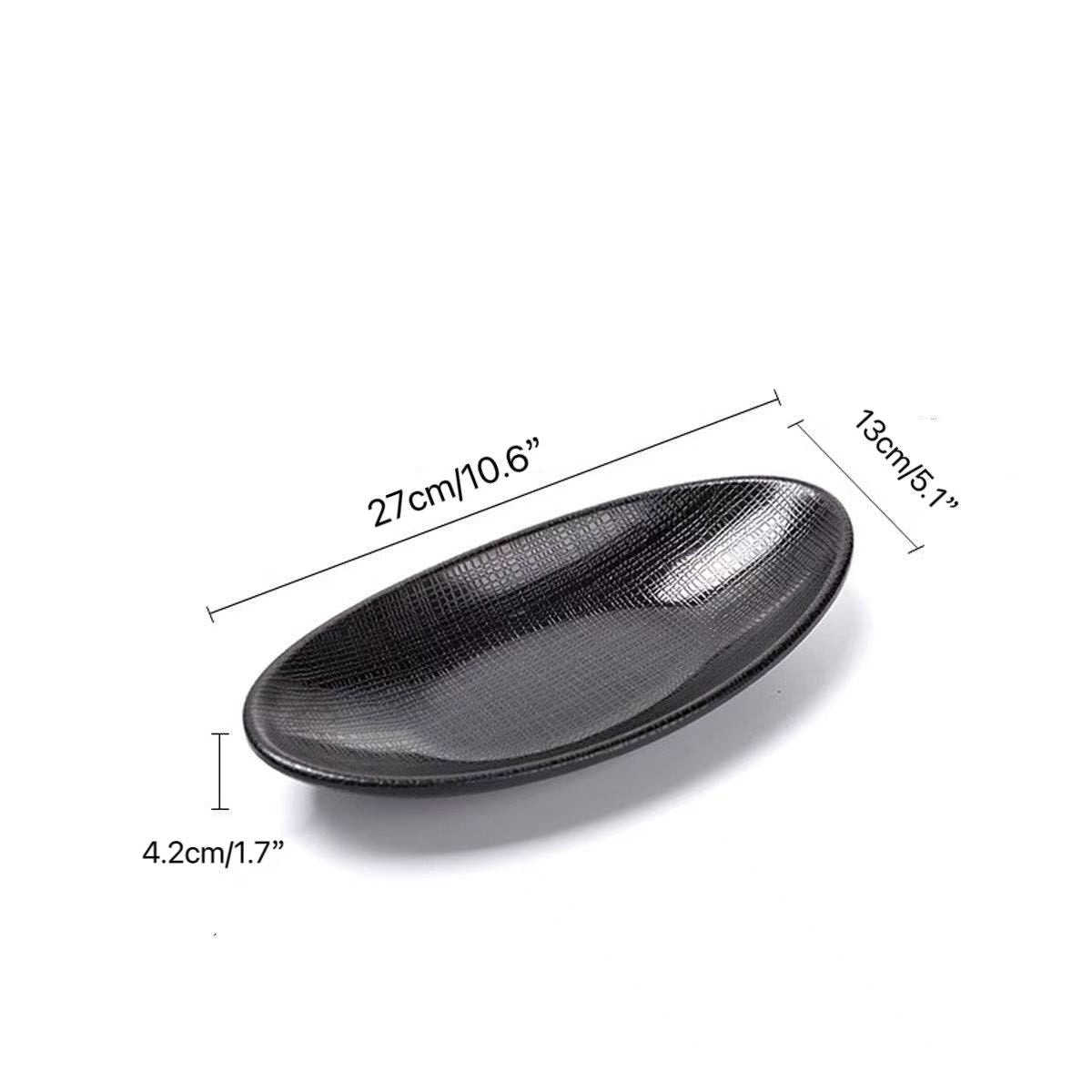 CHEFCO, BW-039, 10.6" Melamine black Oval Plate with Textured Pattern - Chefcoca