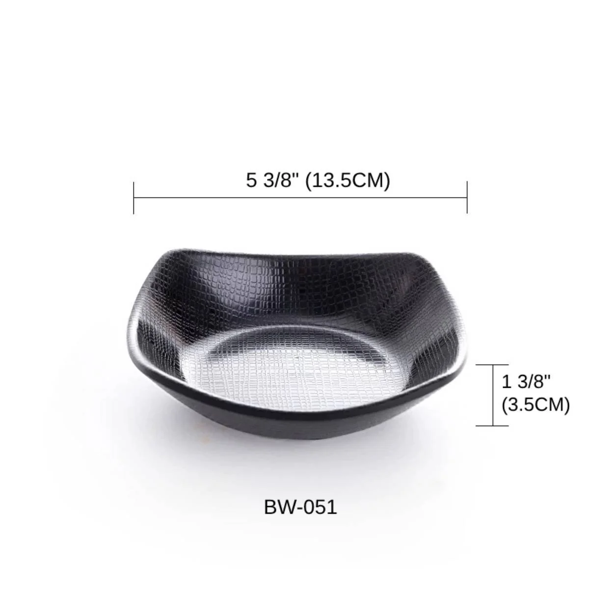 CHEFCO, BW-051,Melamine black Square Plate Textured Pattern (D 13.5cm/5 3/8" X H 3.5cm/ 1 3/8") - Chefcoca