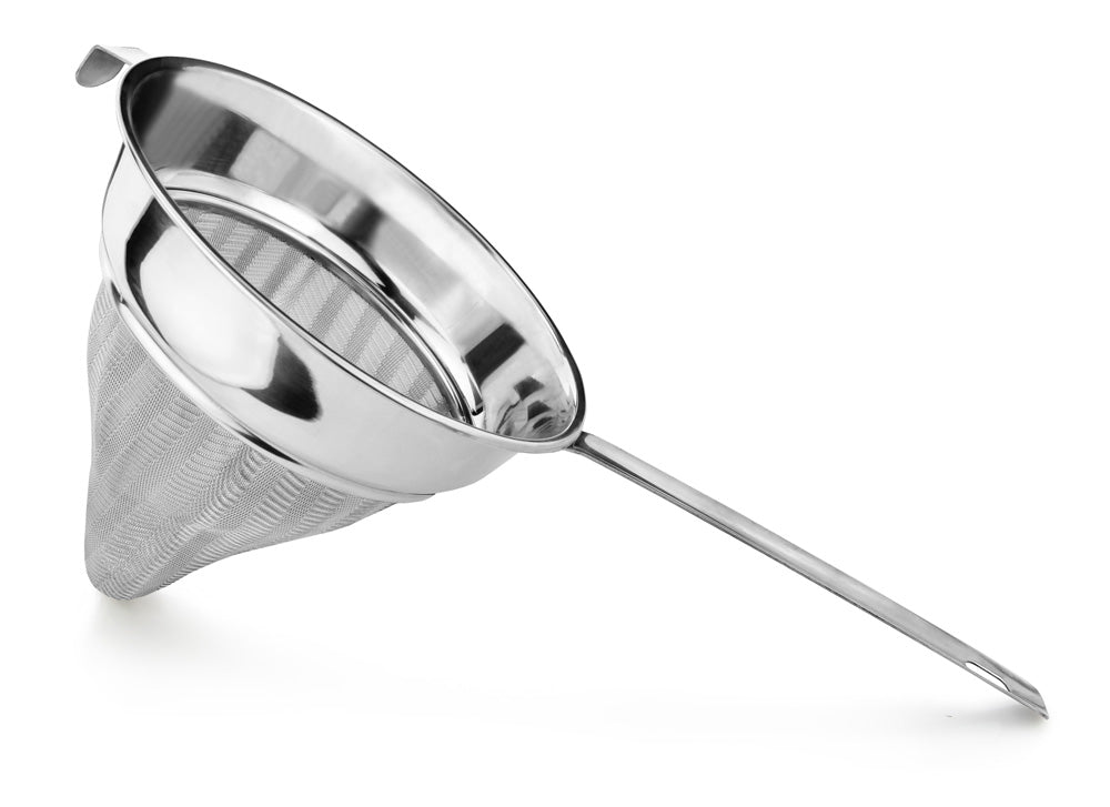 CHEFCO,CCF-8/CCB-8, 8" Dia Flat Handle Stainless Steel Bouillon Strainer with Pan Hook