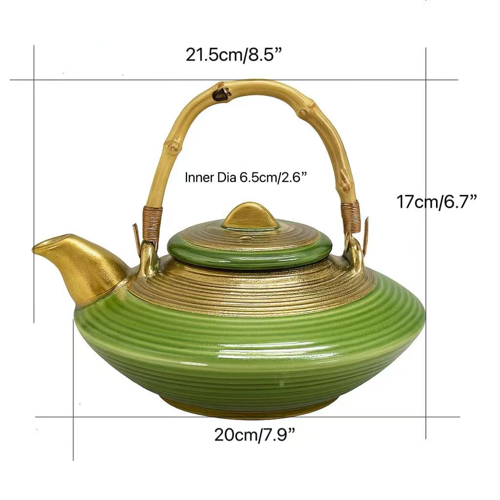 CHEFCO, CTP-8, Ceramic Green Kiln Teapot with Golden Spout - Chefcoca