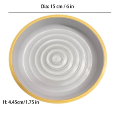 CHEFCO,DAA500-060, 6" Round Light Grey With Golden border Pattern Korean Style Deep Plate - Chefcoca