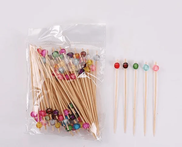 CHEFCO,FP-12C,Disco Ball Shaped Fruit Picks Cocktail Bamboo Skewers ,Multicolor,100Pcs/Pack - Chefcoca