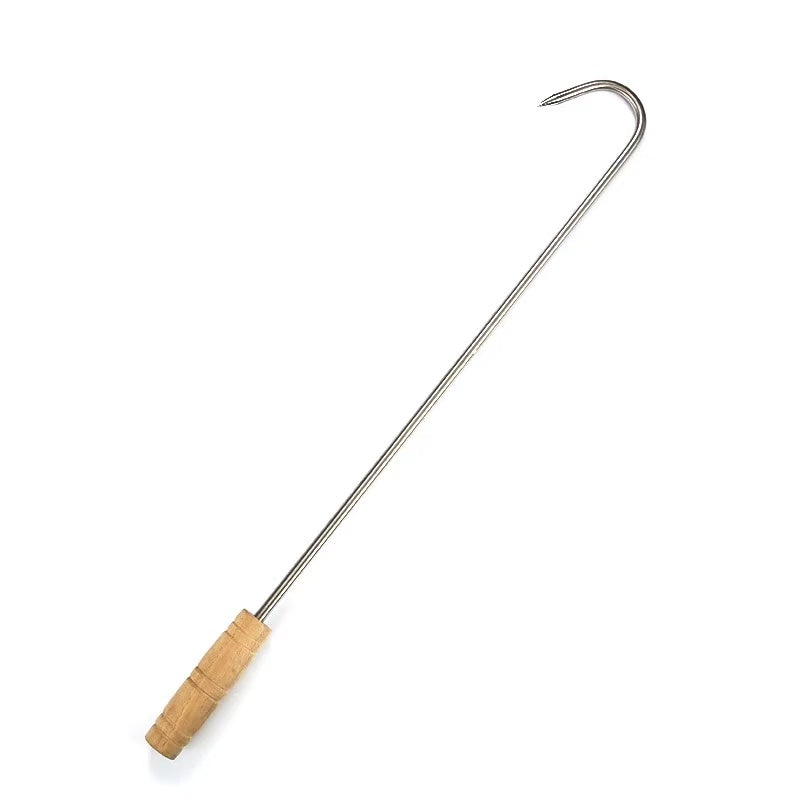 CHEFCO,HWH-18, Long 19.4" Barbecue Stainless Steel Hook with Wooden Handle - Chefcoca