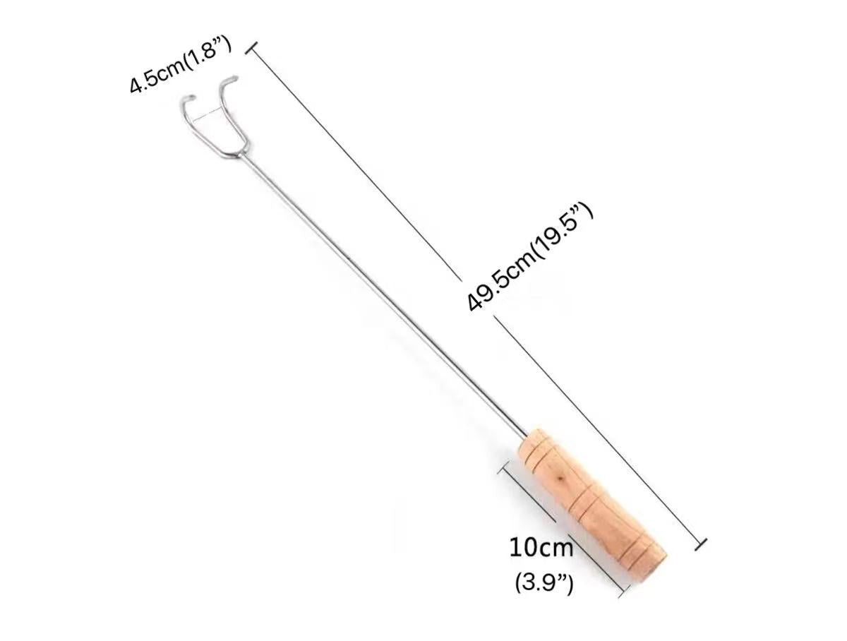 CHEFCO,HWH-19, Long 19.5" Barbecue Stainless Steel Hook with Wooden Handle - Chefcoca