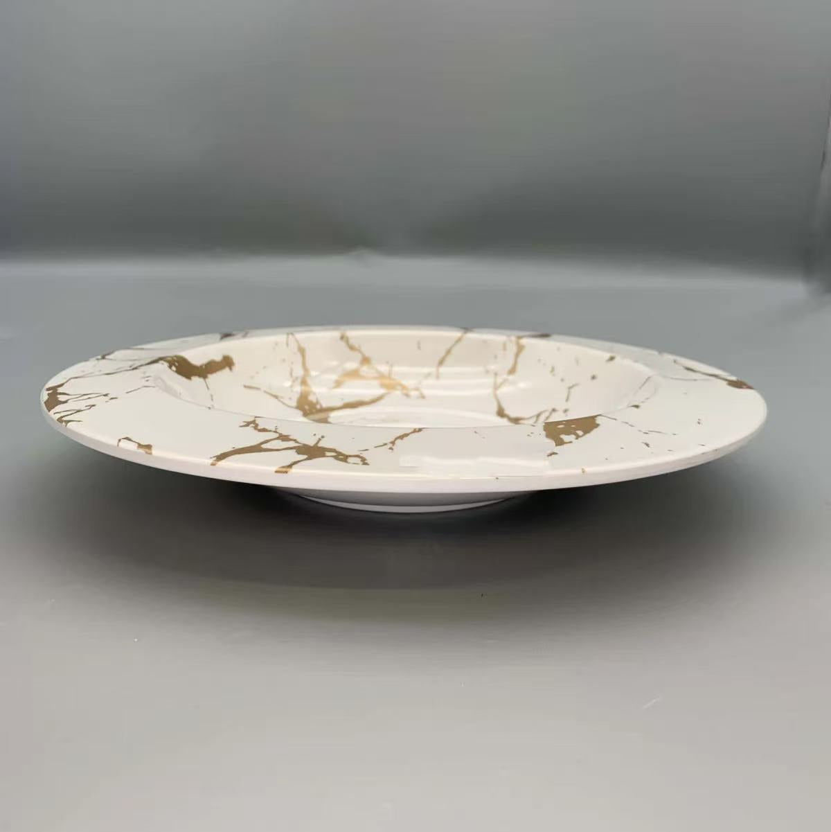 CHEFCO, J226641-BJ, 10"White and Gold Marble Melamine Plate - Chefcoca