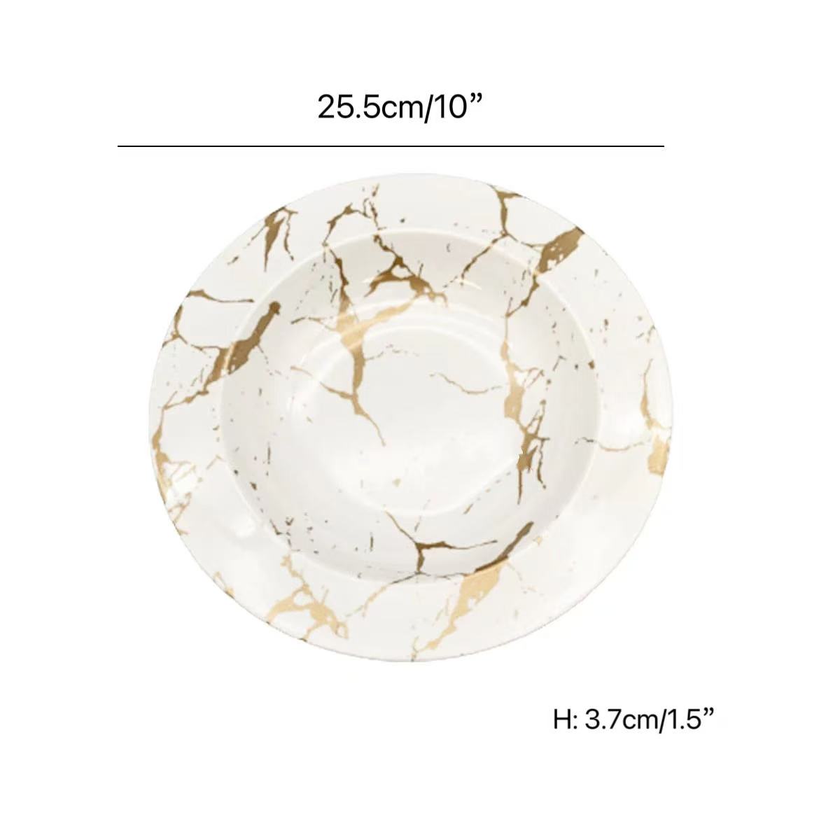 CHEFCO, J226641-BJ, 10"White and Gold Marble Melamine Plate - Chefcoca
