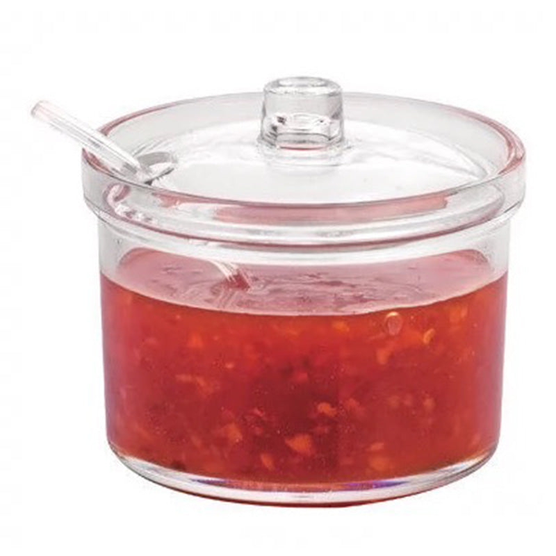Clear Polycarbonate Condiment Jar with Lid, 12 oz - Chefcoca