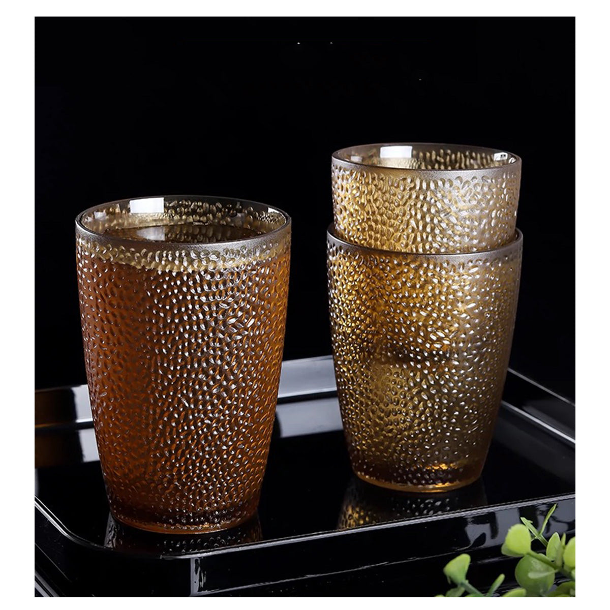 CHEFCO,JB-8930BN, 14oz Acrylic Glasses, Hammered Tumbler, Amber - Chefcoca