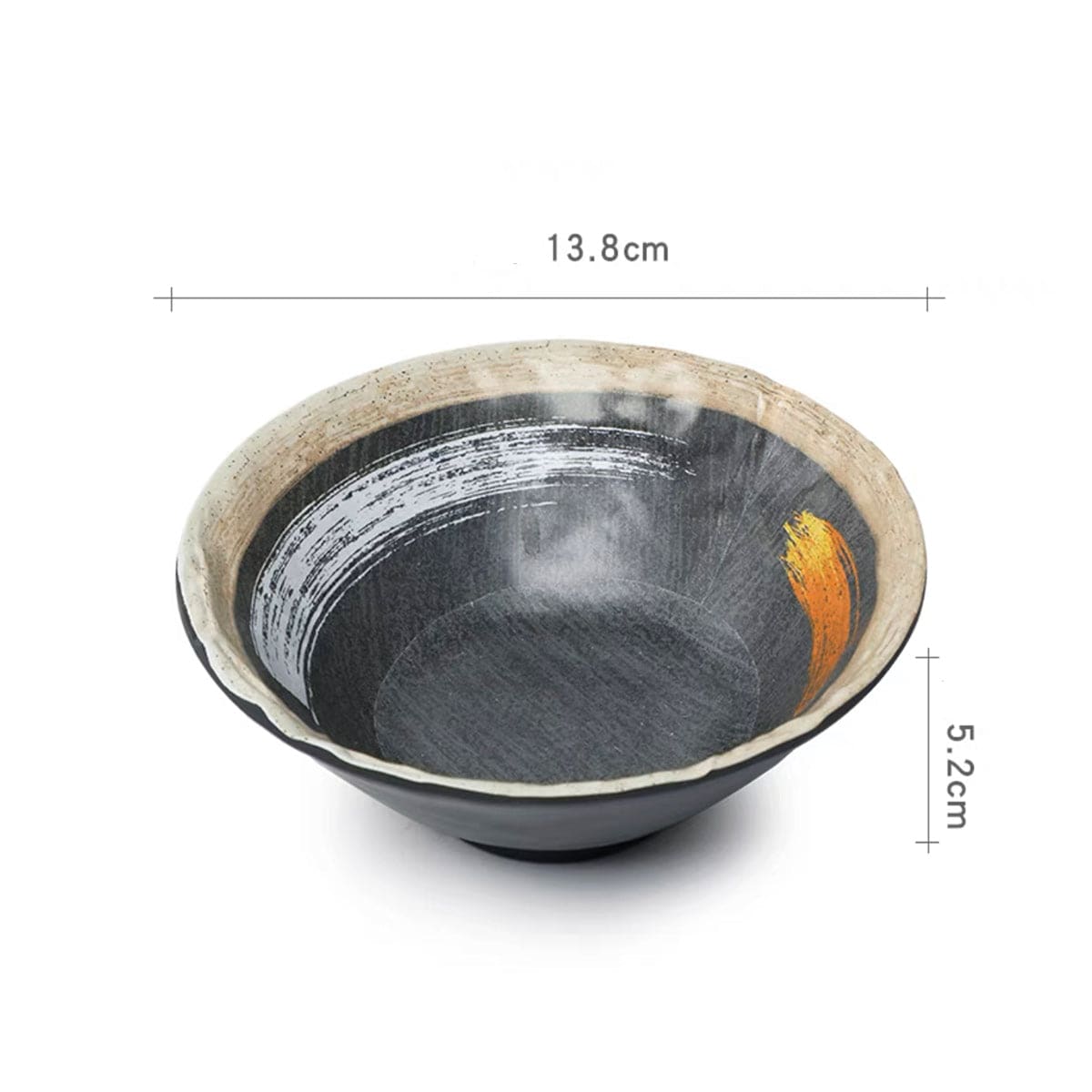 CHEFCO, JM169103G,5.5"Melamine Black Noodle Bowl with White & Golden Pattern - Chefcoca