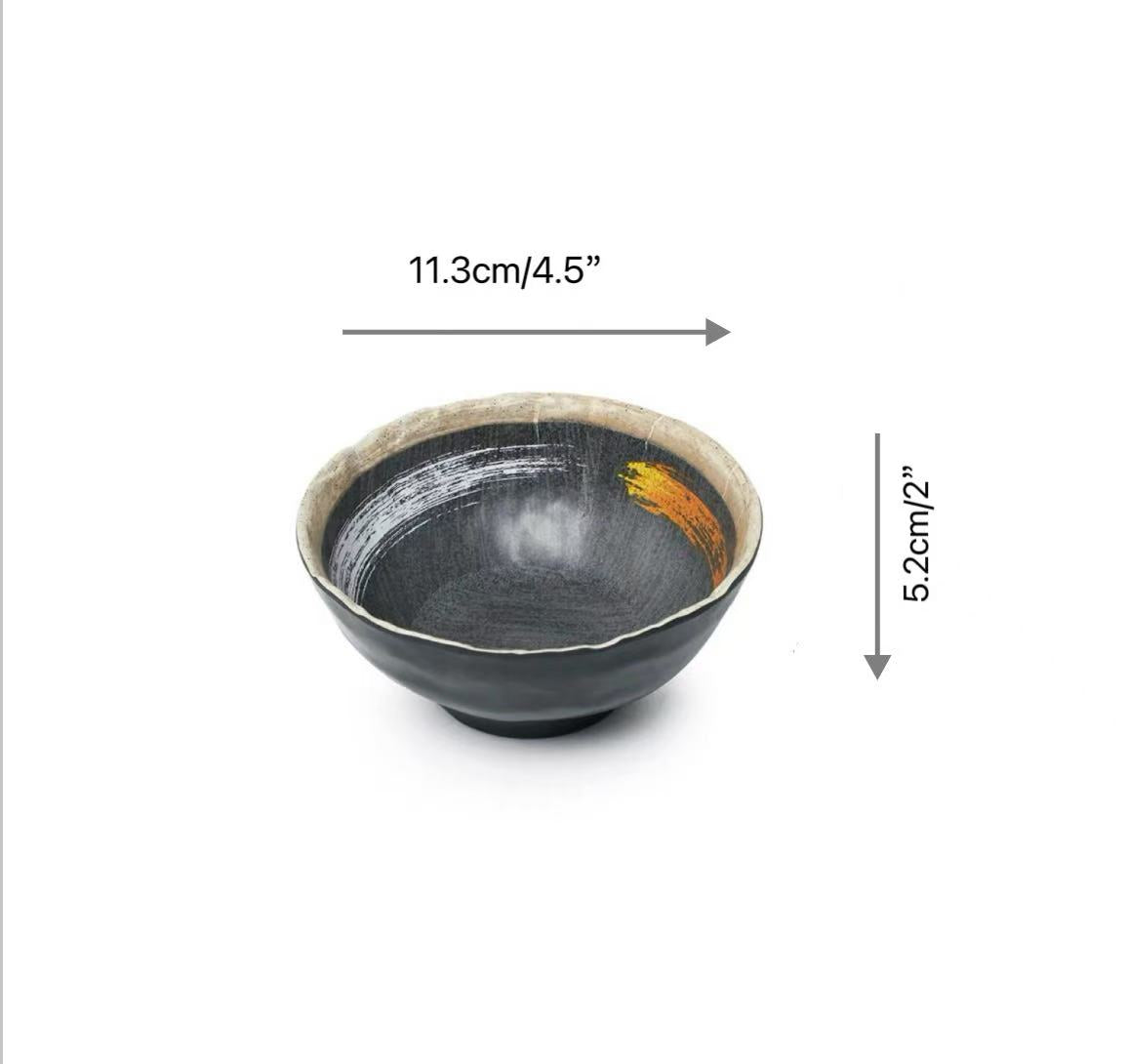 CHEFCO, JM169107G, 4.5" Melamine Black bowl with with White & golden pattern - Chefcoca