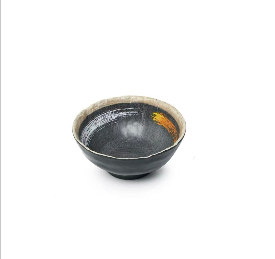 CHEFCO, JM169107G, 4.5" Melamine Black bowl with with White & golden pattern - Chefcoca