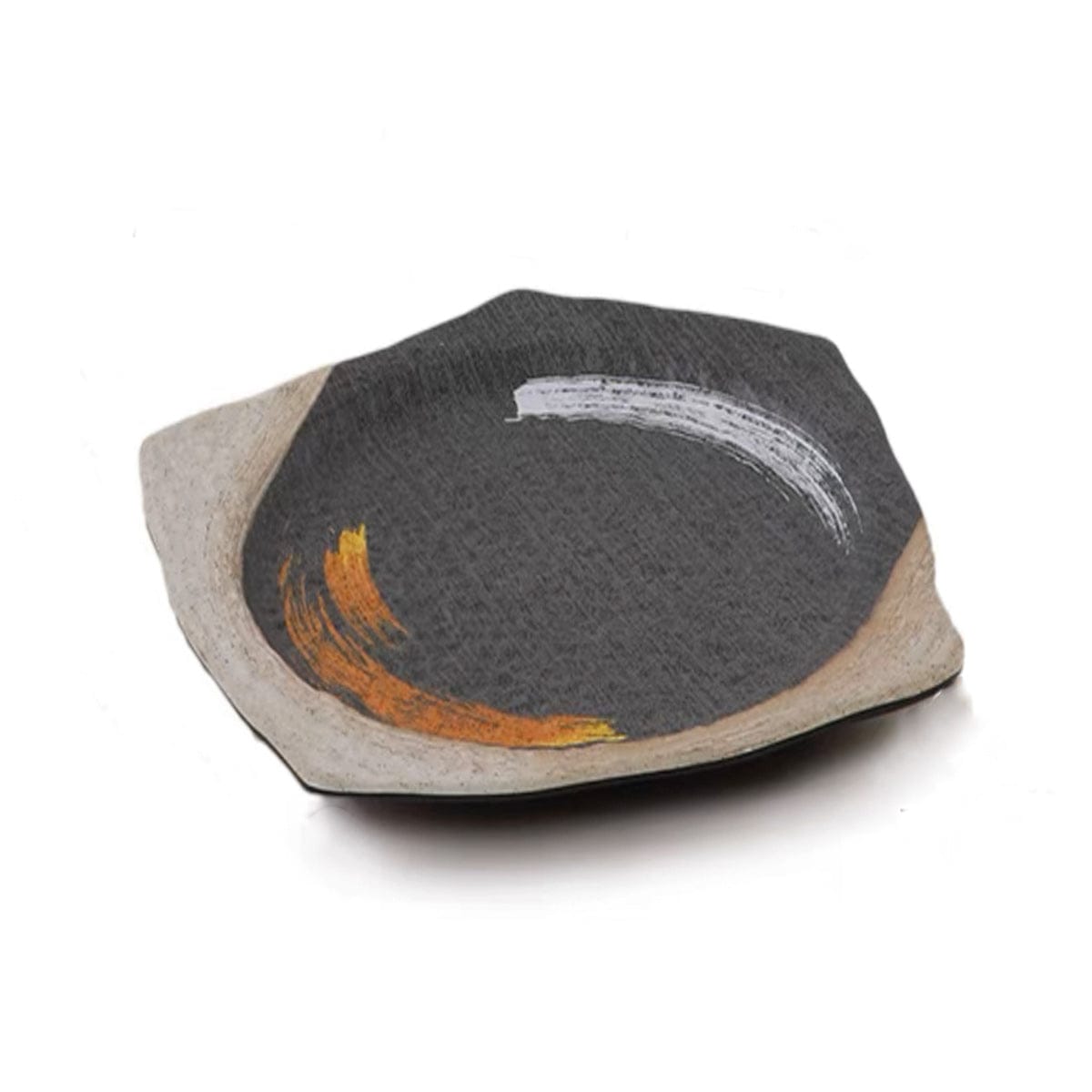 CHEFCO, JM169138G,Melamine Black Irregular Plate with white & golden pattern - Chefcoca