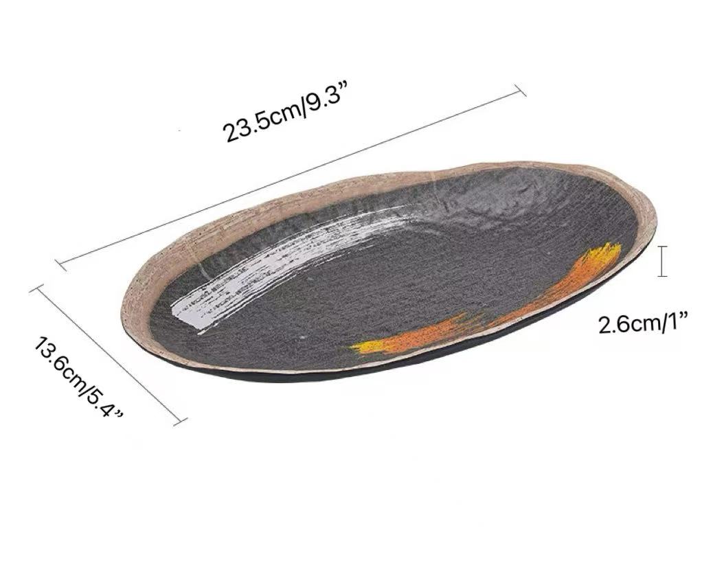 CHEFCO,JM169154G, 9.5" Melamine Black Oval Plate with White & Golden Pattern - Chefcoca