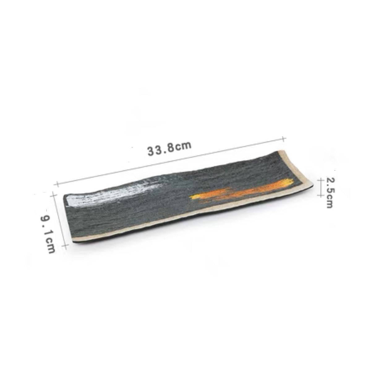 CHEFCO, JM169186G,13"X 3.75" Melamine Black Rectangular Plate with white & golden pattern - Chefcoca