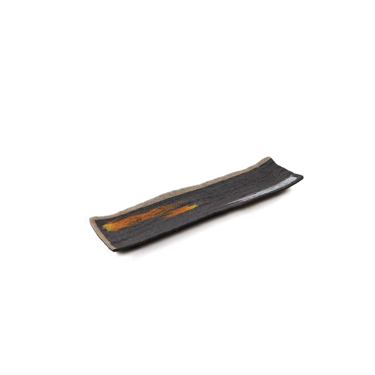 CHEFCO, JM169186G,13"X 3.75" Melamine Black Rectangular Plate with white & golden pattern - Chefcoca