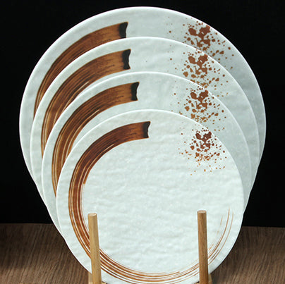 CHEFCO, JM169192LG, 11.4" Melamine Light Green Round Flat Plate with Brown Ink Streak Pattern - Chefcoca