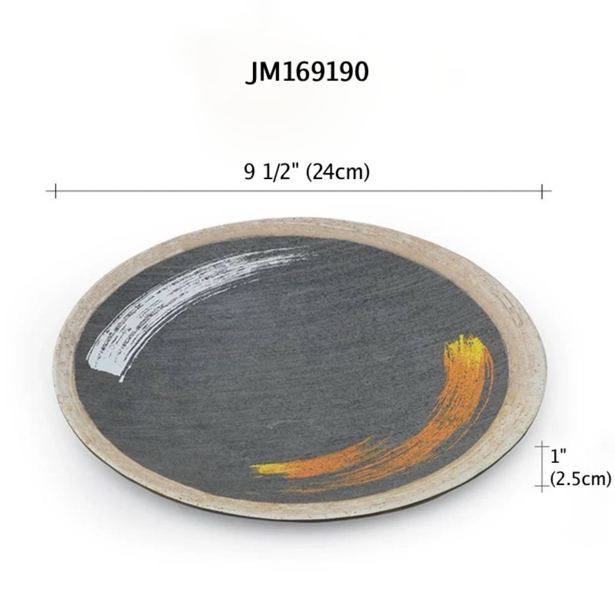 CHEFCO, JM169190G, 1/2" Melamine Round Flat Plate with White & Golden Pattern - Chefcoca
