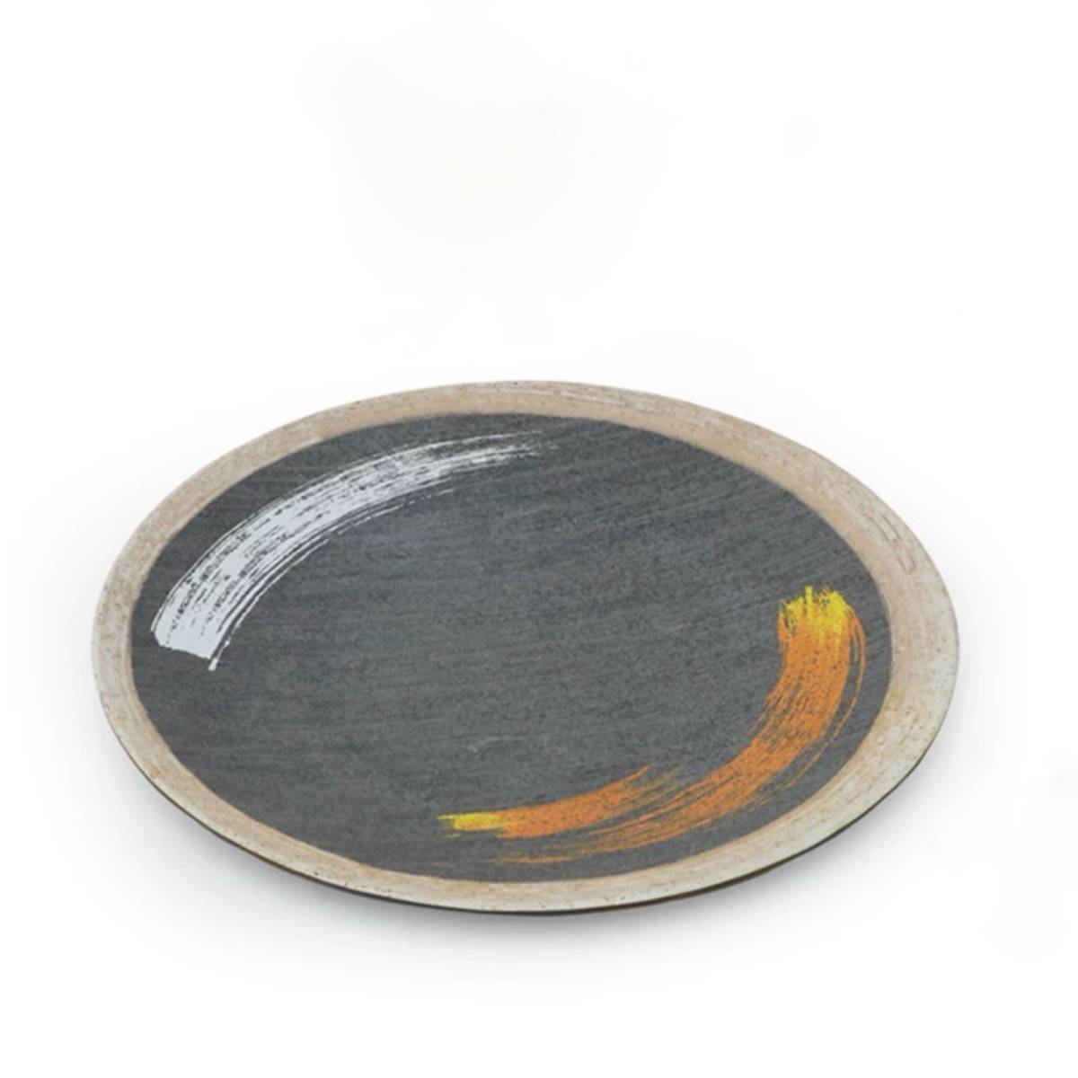 CHEFCO, JM169190G, 1/2" Melamine Round Flat Plate with White & Golden Pattern - Chefcoca