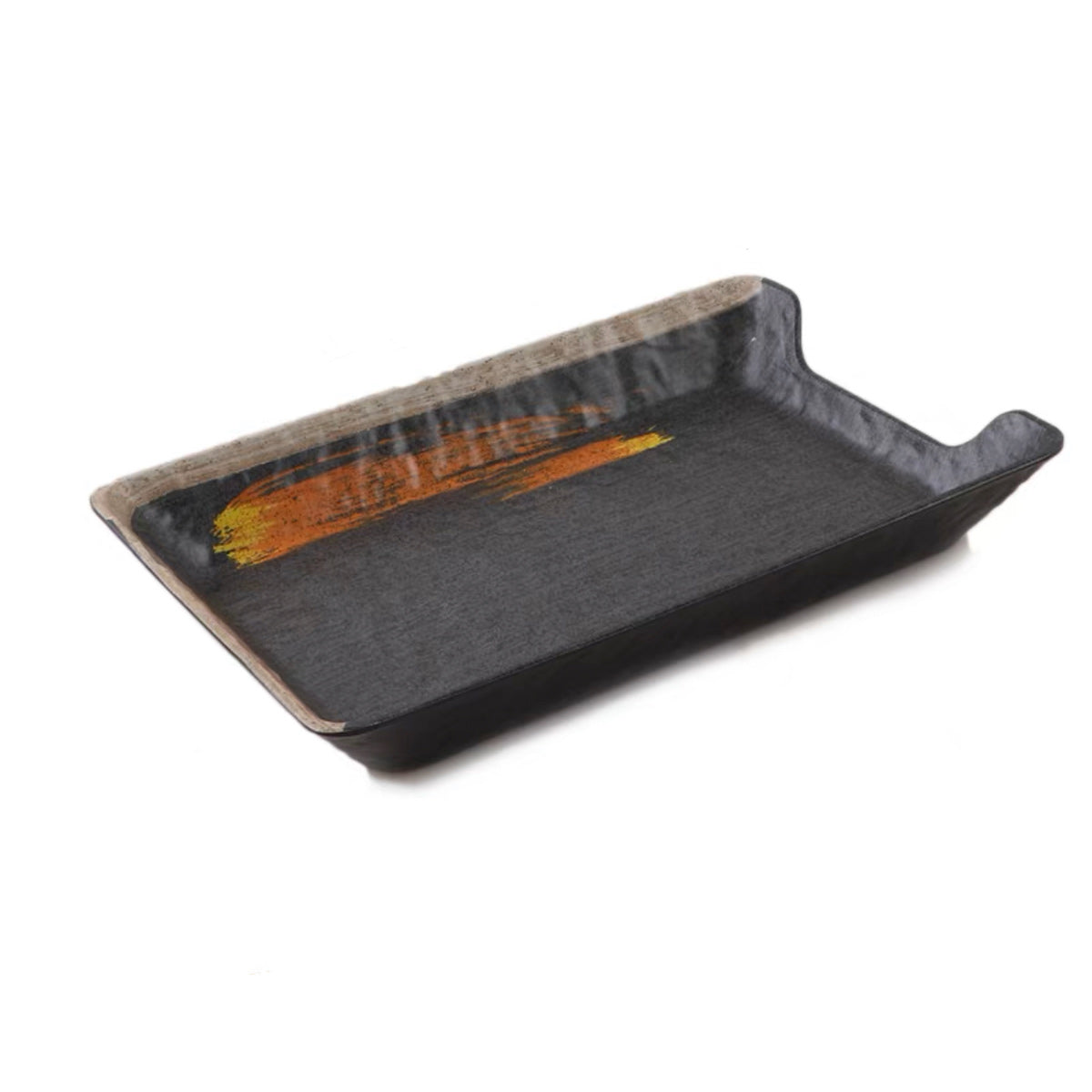 Melamine Black Rectangular Deep Plate with white & golden pattern (JM169213,JM169214) - Chefcoca