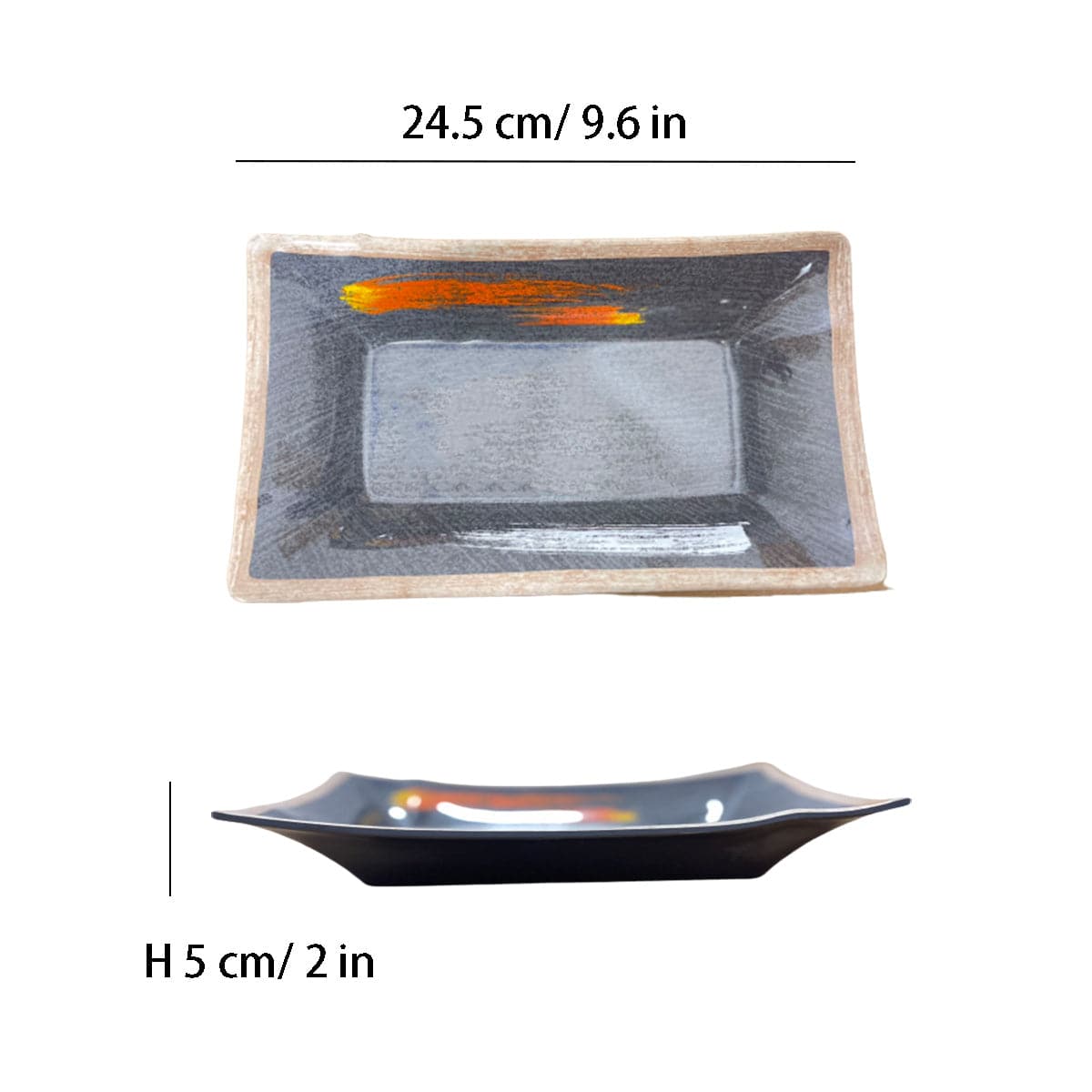 CHEFCO, JMC246G, 9.6" Melamine Black Rectangular Plate with White & Golden Pattern - Chefcoca