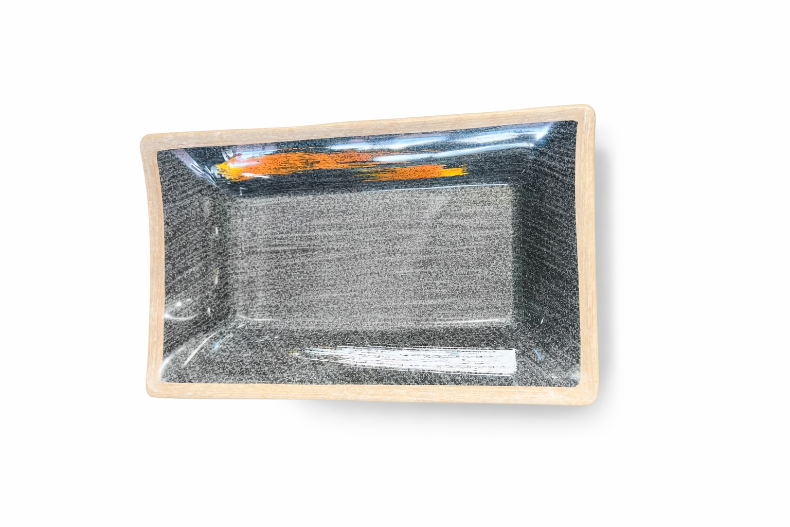 CHEFCO, JMC246, 9.6" Melamine Black Rectangular Plate with White & Golden Pattern - Chefcoca