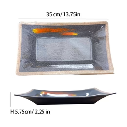 CHEFCO, JMC248, 13.75" Melamine Black Rectangular Plate with White & Golden Pattern - Chefcoca