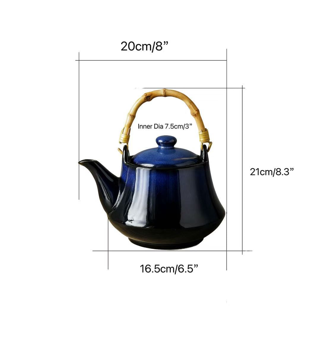 CHEFCO, JS1923, Ceramic Blue Cat Eye Kiln Teapot with Banboo Spout( 8"x6.5"x 8.3")H - Chefcoca