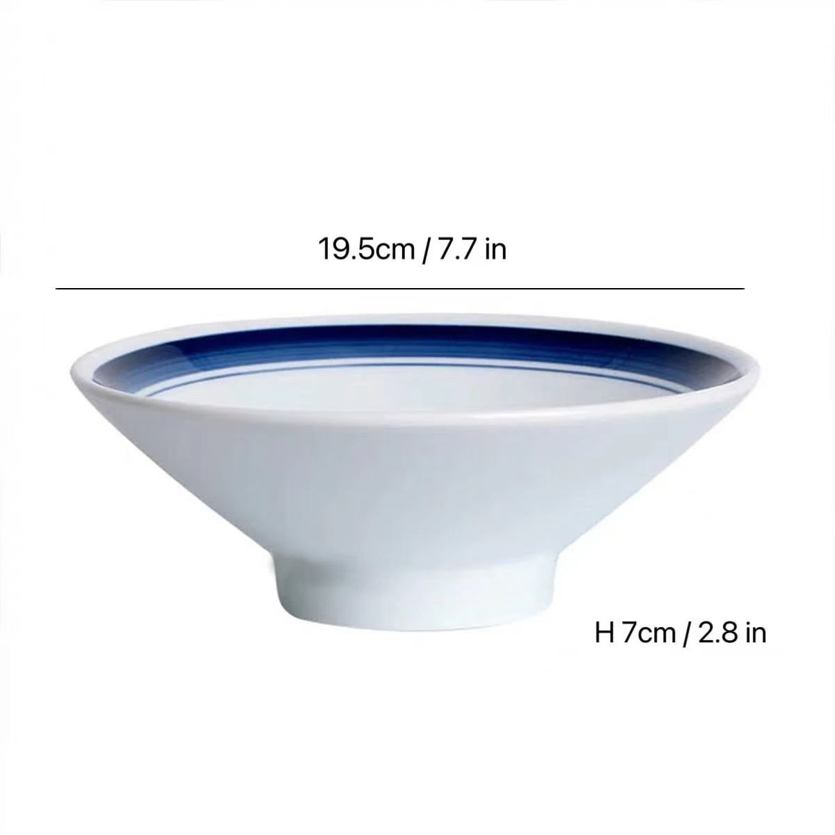 CHEFCO,JW24-7.8, 7.7" White Round Bowl with Blue Border Pattern - Chefcoca