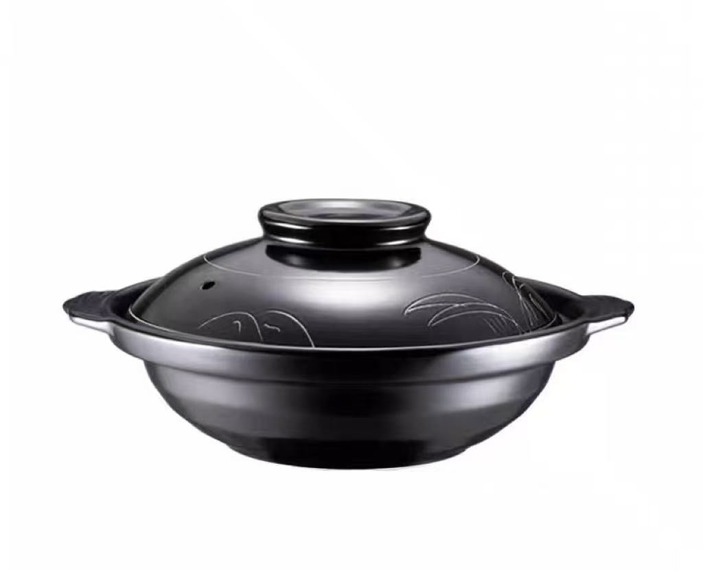 CHEFCO,K909B,Ceramic Black Clay Braising and Casserole Shoal Pot with Lid (28.5cm/11.2" Dia ) - Chefcoca