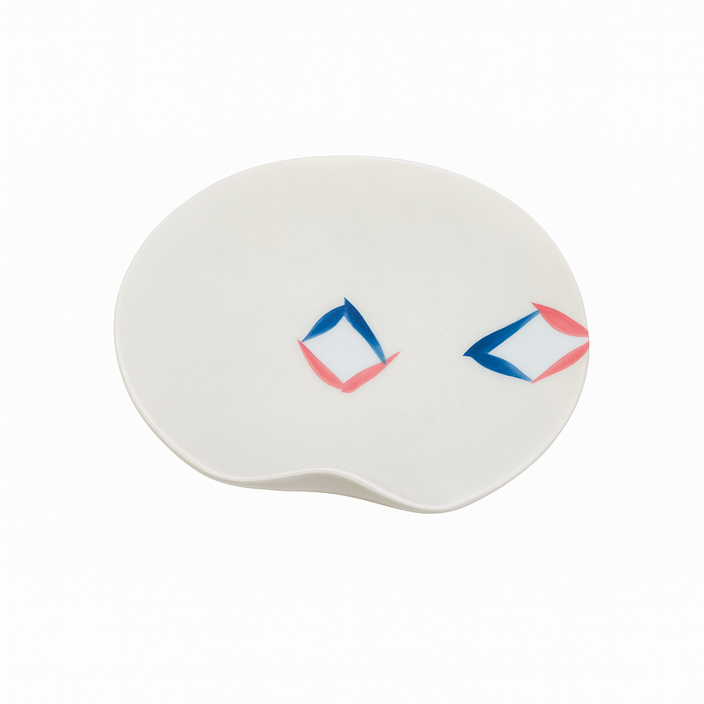 CHEFCO,KF161602, 6.5"Ceramic Round Light Grey Plate with Red & Blue Leaf Pattern