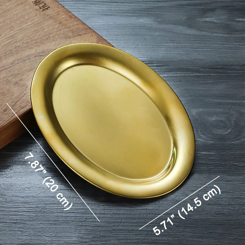 CHEFCO,KOP-2015G,Golden Stainless Steel Oval Plate with Rim, 20cmx14.5cm - Chefcoca
