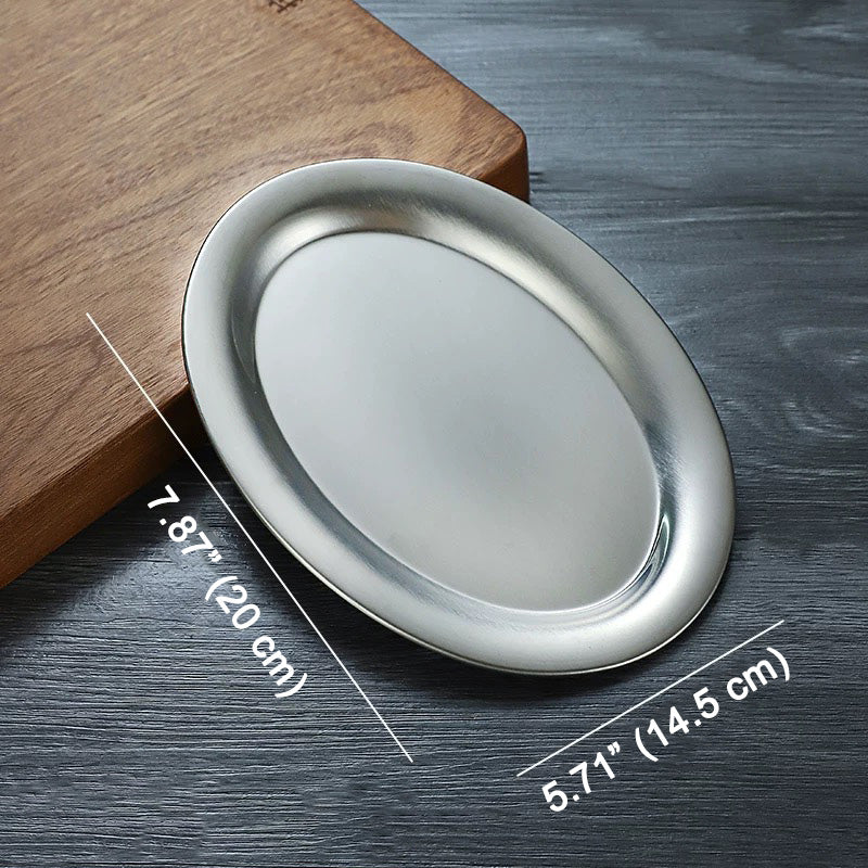 CHEFCO,KOP-2015S,Sliver Stainless Steel Oval Plate with Rim, 20cmx14.5cm - Chefcoca