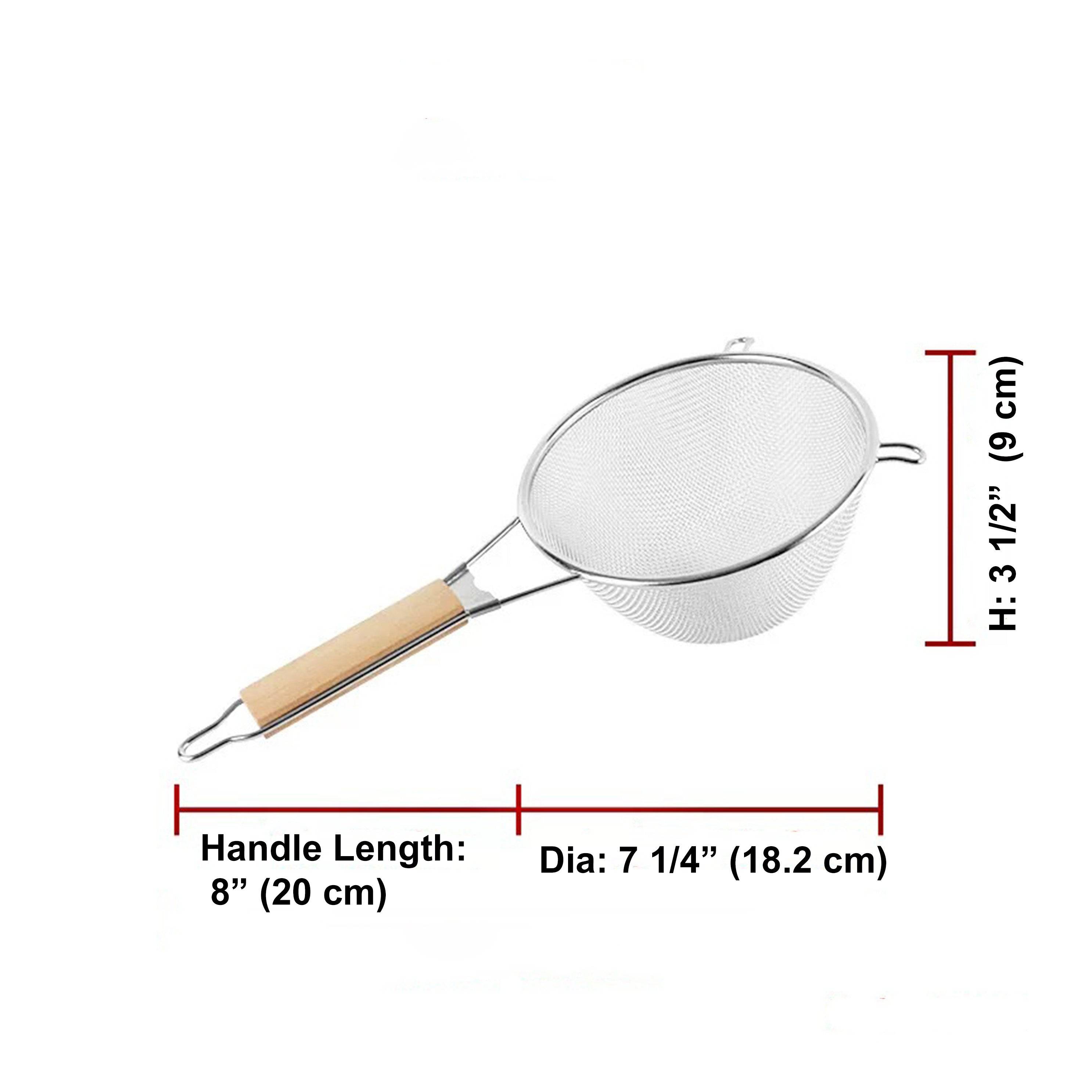 CHEFCO,MSS-7S, 7"/18.2cm Dia Single Stainless Steel Mesh Strainer with Wooden Handle - Chefcoca