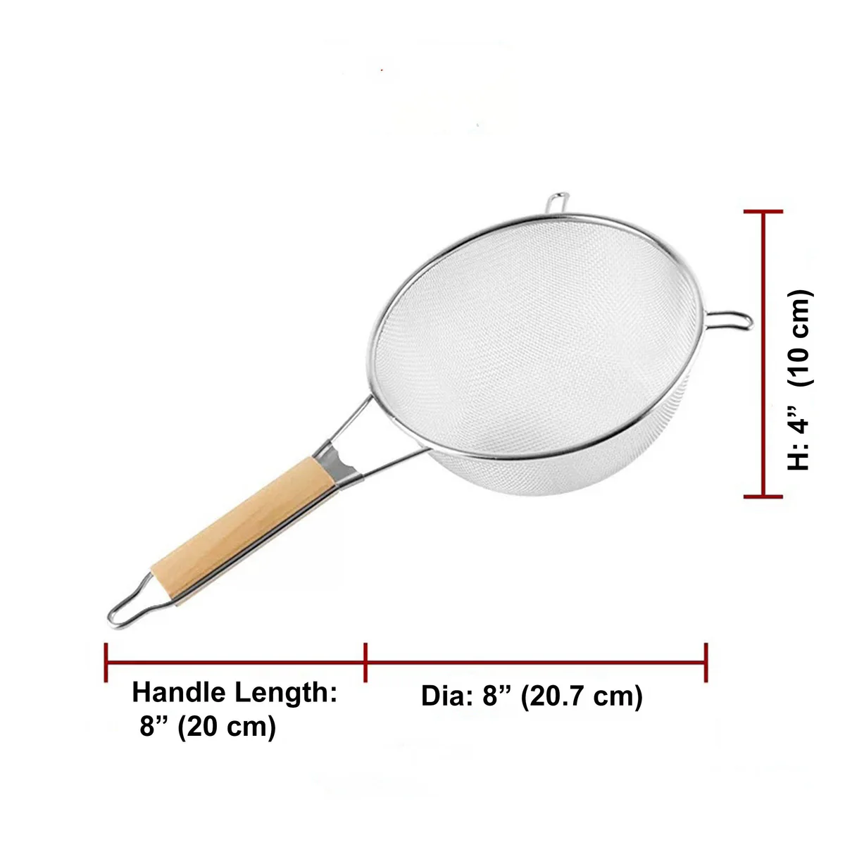 CHEFCO,MSS-8S, 8"/20.7cm Dia Single Stainless Steel Mesh Strainer with Wooden Handle - Chefcoca