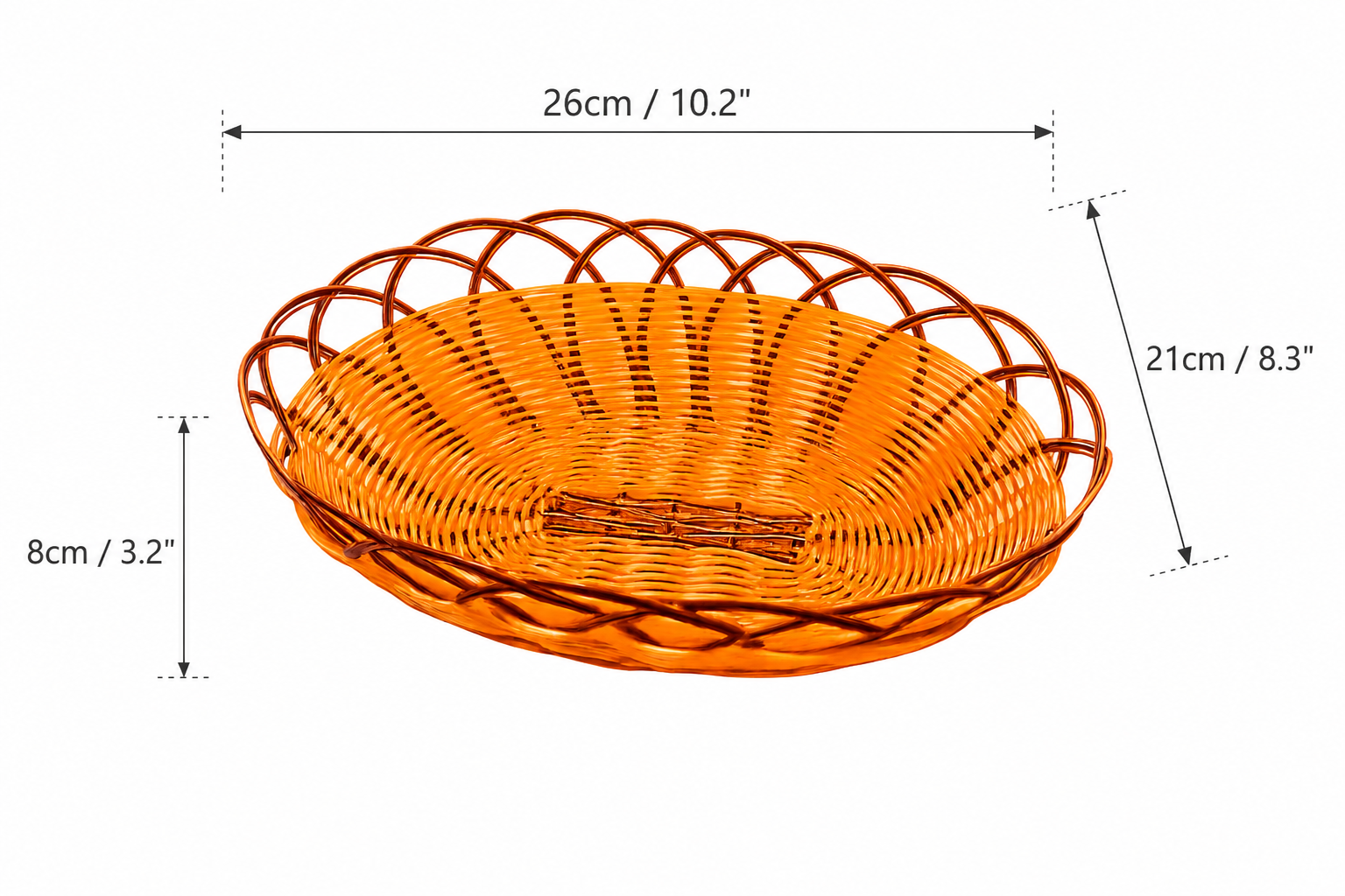 CHEFCO,OWB-262110, Oval Black & Orang-Rim Woven Serving Basket( L 26cm/10.2" x W 21cm/8.3" x H 8cm/3.2")