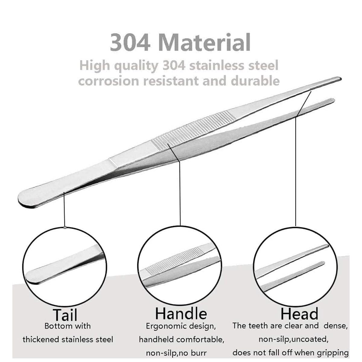 CHEFCO,PT-12S,304 Stainless Steels Tweezers with Straight Serrated Tip Professional Multi Purpose Tongs Tool for Industrial Work, Laboratory Use, Gardening - Chefcoca