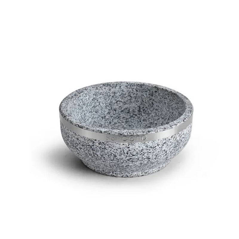 CHEFCO,SBS-20, Bibimbap Stone Bowl With Wooden Base-Natural Stone Cooking Soup Bowl(20cm/7.9" Dia) - Chefcoca
