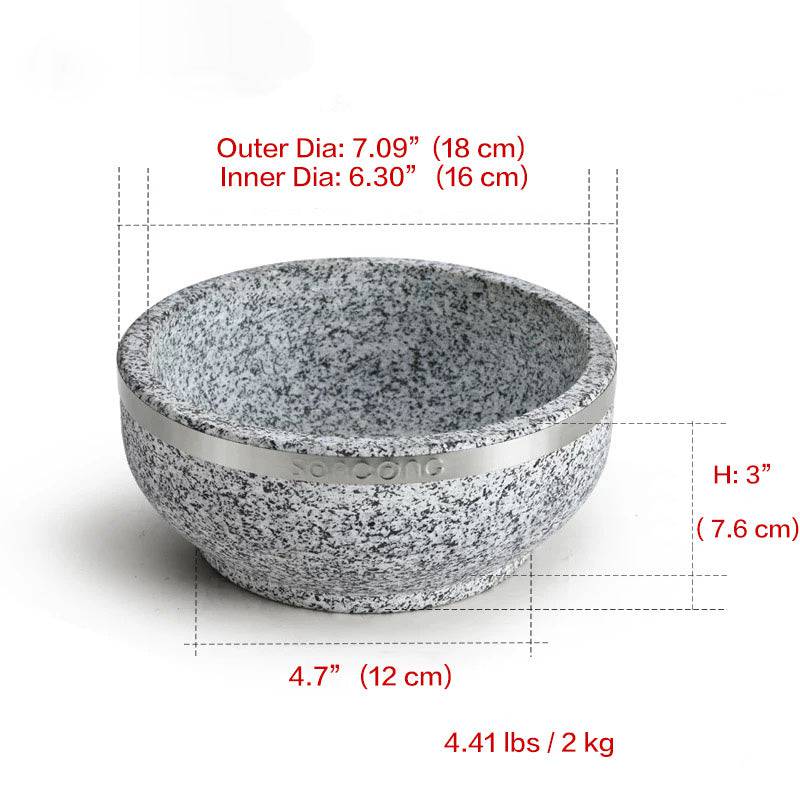 CHEFCO,SBS-18, Bibimbap Stone Bowl With Wooden Base-Natural Stone Cooking Soup Bowl(18cm/7" Dia) - Chefcoca