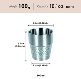 CHEFCO,SC-10S, 10.1 oz,304 Stainless Steel stackable silver double wall cup - Chefcoca