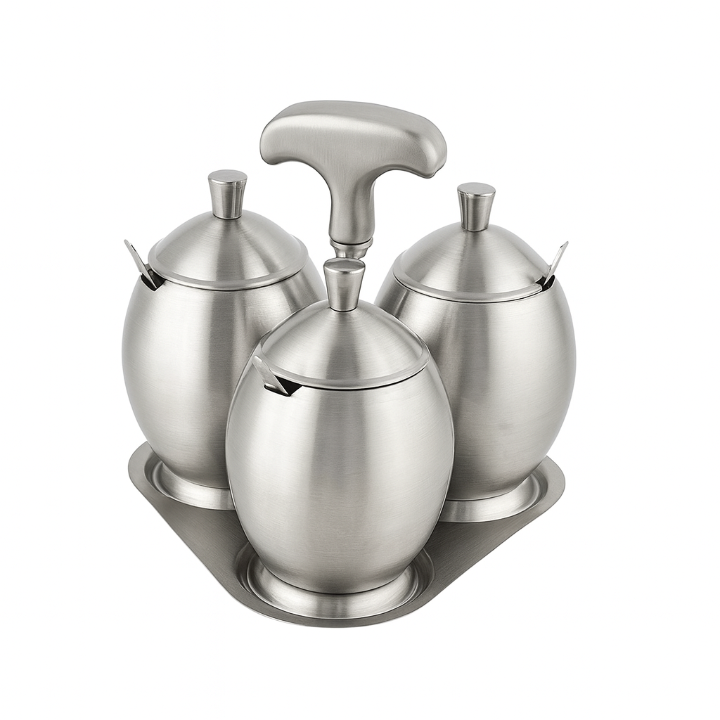 CHEFCO,SC-3,Stainless Steel 3 Units Egg Shape Sauce Container Set - Chefcoca