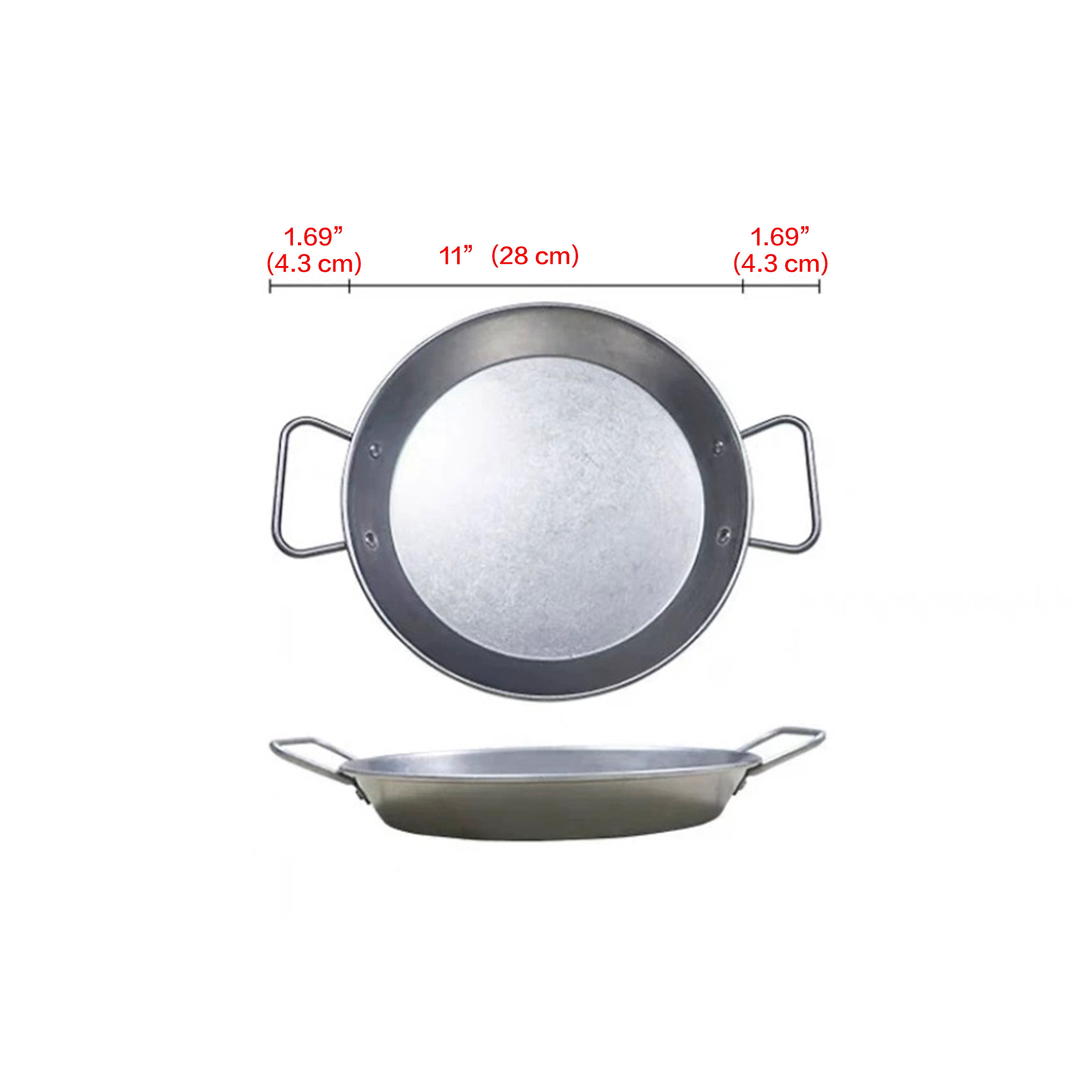 CHEFCO,SPP-28V, 28CM/11" Vintage Stainless Steel Seafood Paella Pan with Handles - Chefcoca