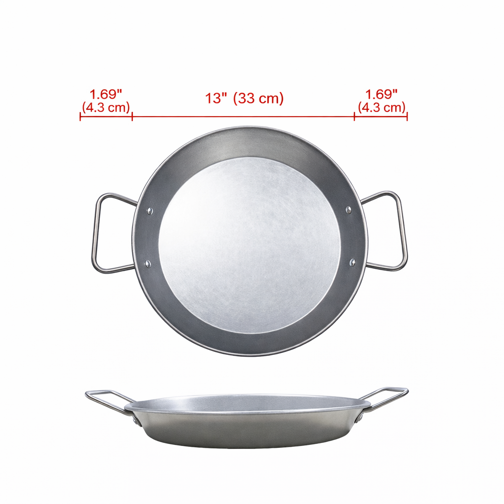 CHEFCO,SPP-33V, 33CM/13" Vintage Stainless Steel Seafood Paella Pan with Handles - Chefcoca