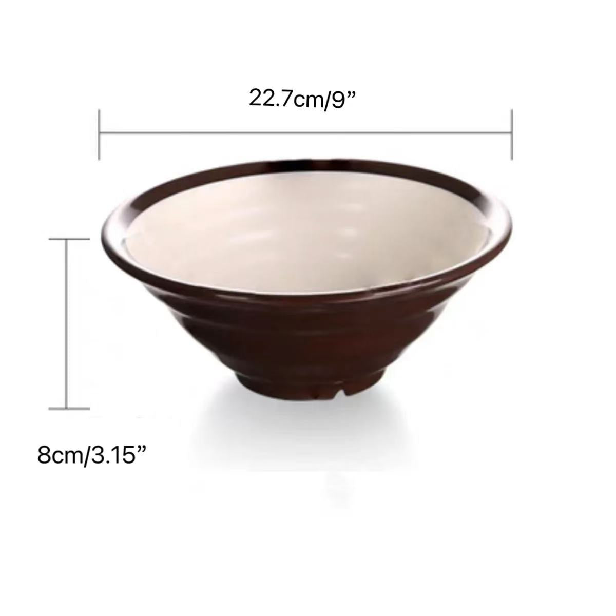CHEFCO, SS003, 9" Colour Blocked Brown and White Melamine Ramen Bowl - Chefcoca