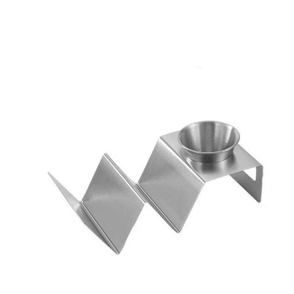 CHEFCO,STH-3S , Stainless Steel Taco Holder Stand with 1 Sauce Cup Holds 3 Tacos - Chefcoca