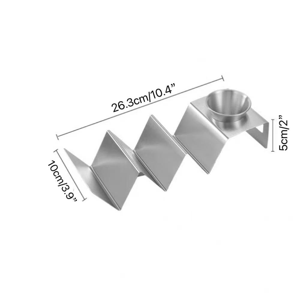 CHEFCO,STH-3S , Stainless Steel Taco Holder Stand with 1 Sauce Cup Holds 3 Tacos - Chefcoca