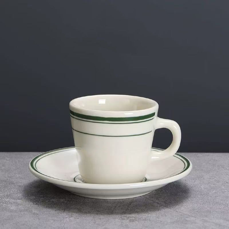 Chefco, VIC-1 Ivory (American White) , Green Bands Coffee/Tea Mug, (7 oz) Porcelain