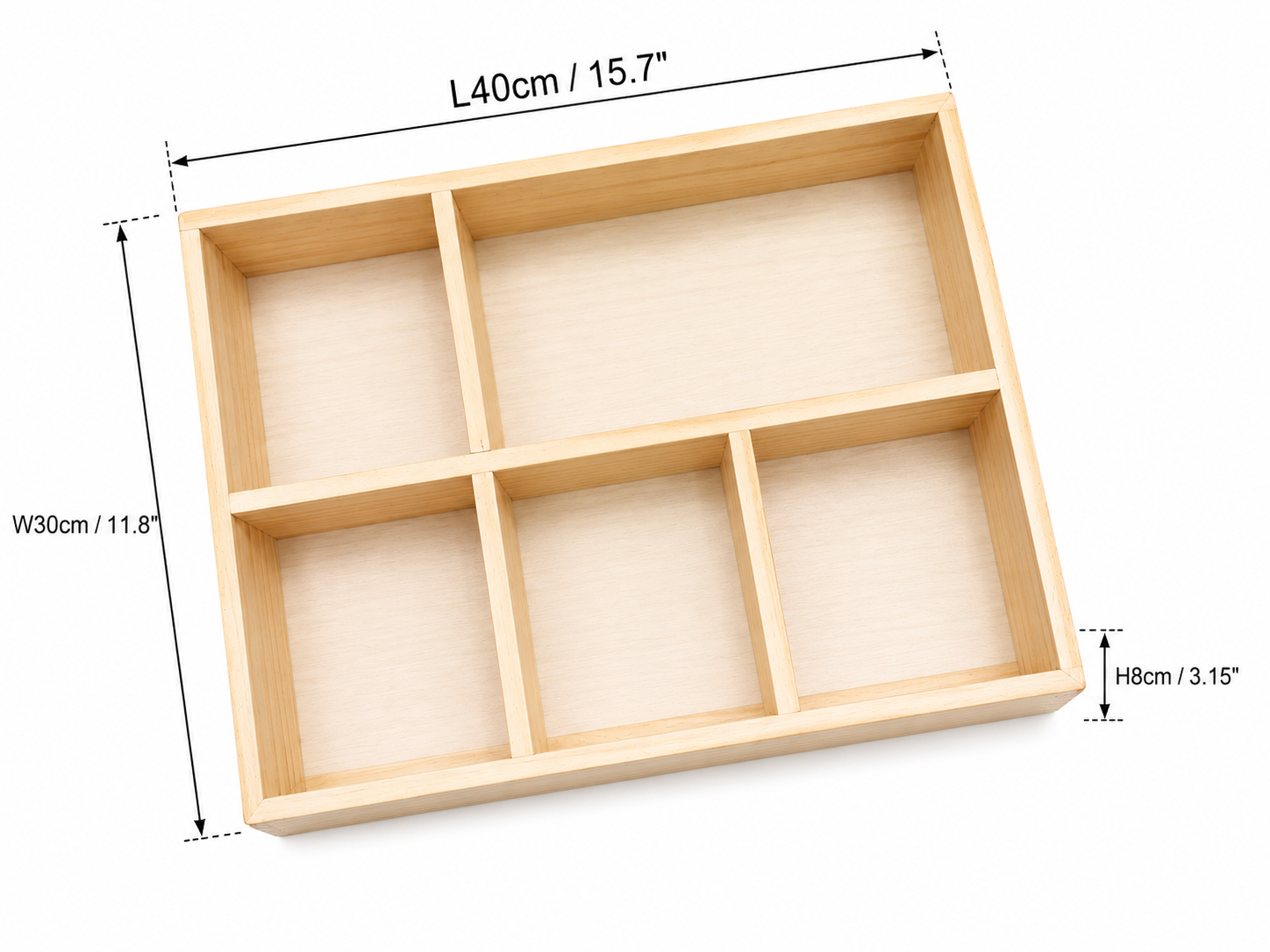 CHEFCO,WBX-5, Wooden Box with 5 Compartments,L40cm/15.7" x W30cm/11.8" x H8cm/3.15" - Chefcoca