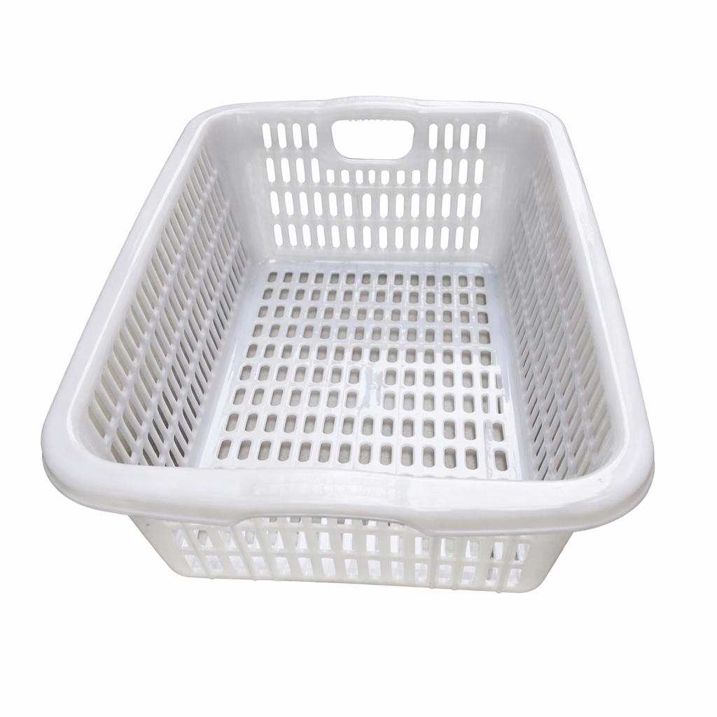CHEFCO,WH31, Plastic Rectangular Vegetable Wash Baskets with Cut-out Handle-White-22.6"Lx16"Wx8"H - Chefcoca
